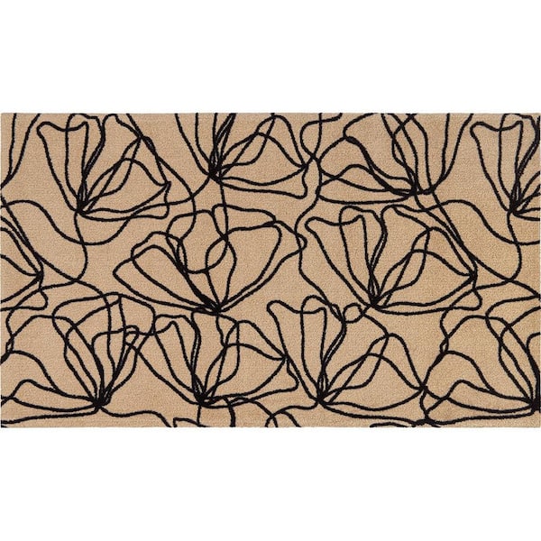 2 ft. x 4 ft. Beige And Black Floral Washable Area Rug With UV Protection