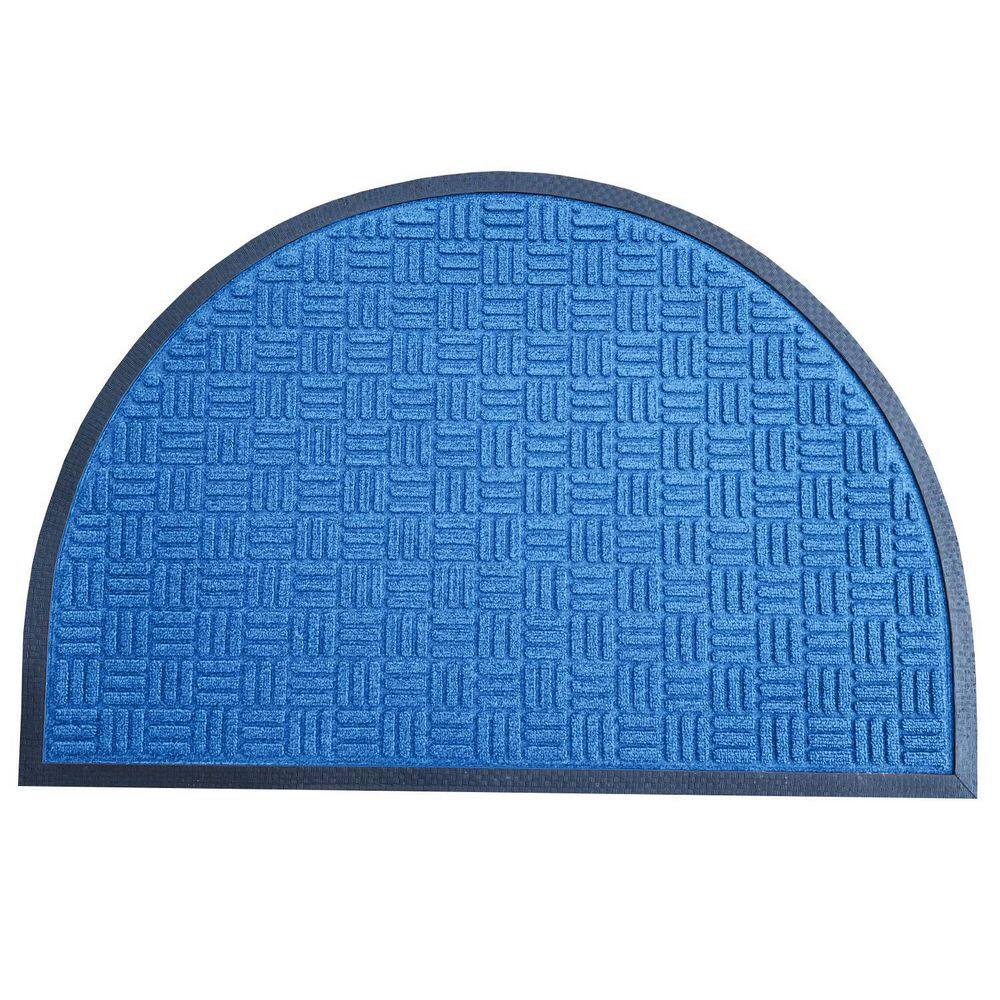 Envelor Indoor Outdoor Doormat Blue 24 in. x 36 in. Checker Half Round