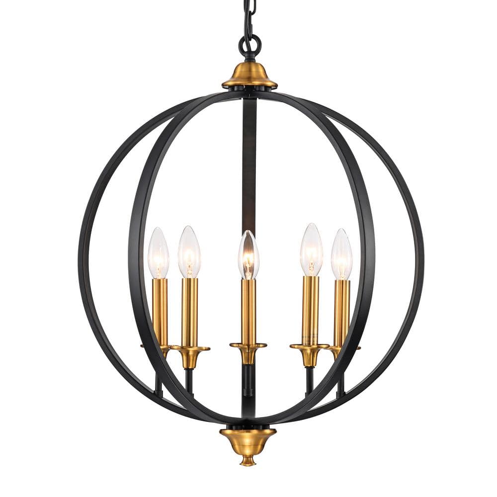 Edvivi Orbit 5-Light Black Contemporary Globe Candlestick Chandelier ...