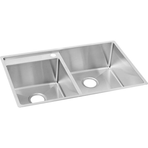 Elkay Crosstown Undermount Stainless Steel 33 in. 2-Hole Double Bowl Left Deck Kitchen Sink with Widespread Faucet Holes