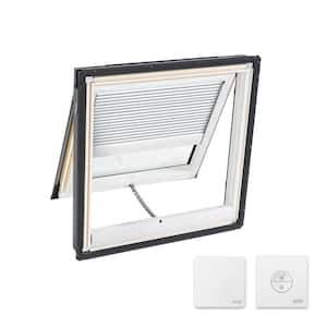 44-1/4 in. x 45-3/4 in. Venting Deck Mount Skylight w/ Laminated Low-E3 Glass & White Solar Powered Room Darkening Blind