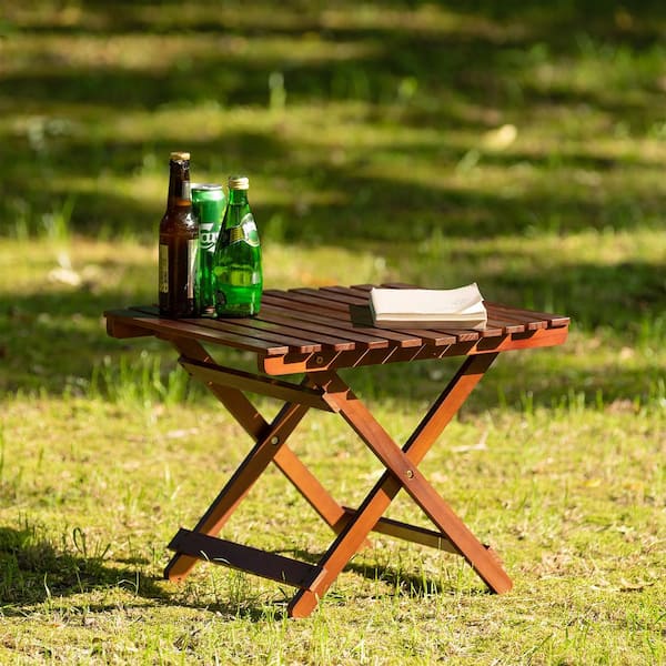 SUNRINX Brown Hexagon Wood Folding Outdoor Side Table