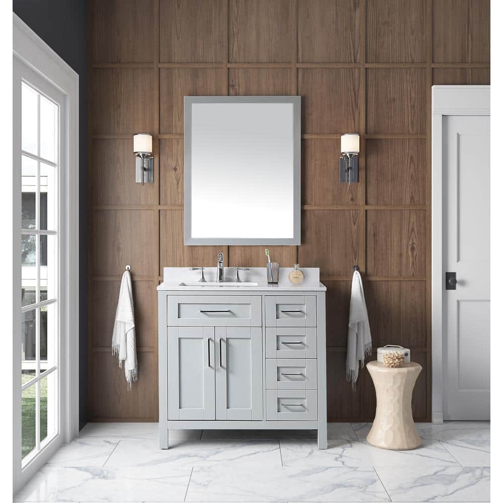 OVE Decors Wexford 36 in. W x 21 in. D x 34 in. H Single Sink Vanity in Dove Gray with White Engineered Marble Top and Mirror -  VKCR-WEXF36-039