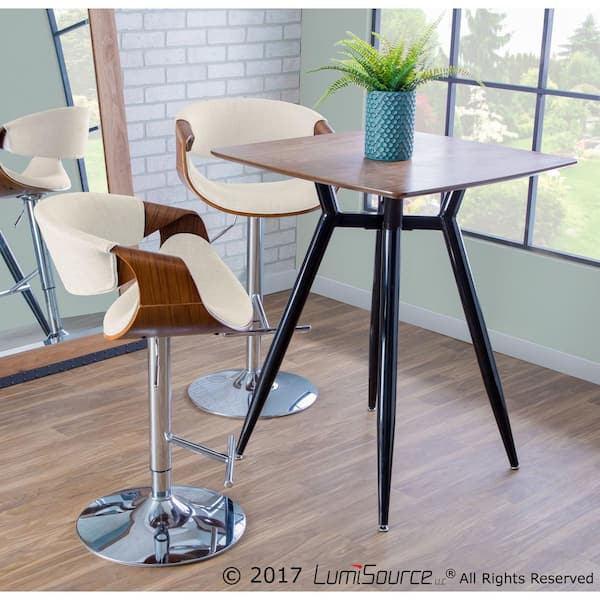 Curvo Walnut and Cream Adjustable Bar Stool