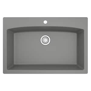 Drop-In Quartz Composite 33 in. 1-Hole Single Bowl Kitchen Sink in Grey