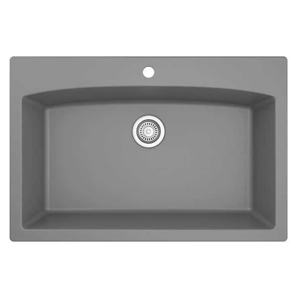 Drop-In Quartz Composite 33 in. 1-Hole Single Bowl Kitchen Sink in Grey