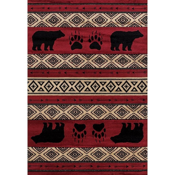 United Weavers Woodside Bear Imprint Red 5 ft. 3 in. x 7 ft. 2 in. Area Rug