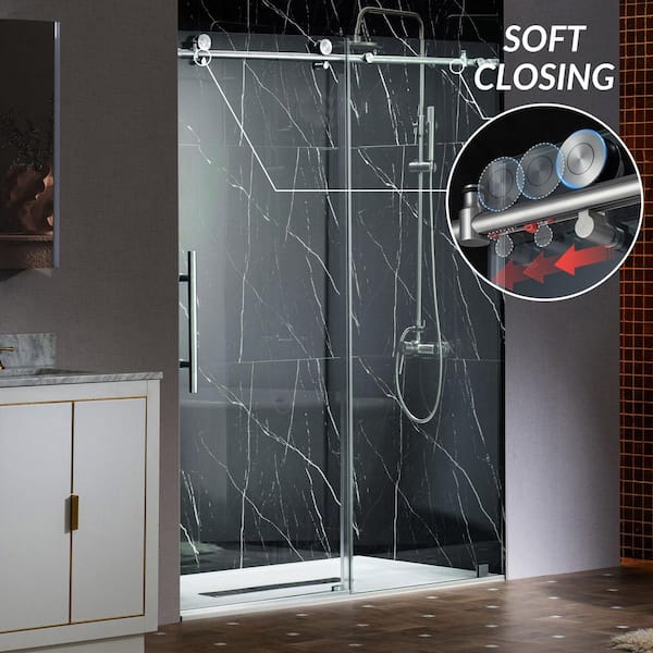 WOODBRIDGE 48 in. W x 76 in. H Sliding Frameless Shower Door with Soft Close System and 3/8 in. Clear Glass in Polished Chrome