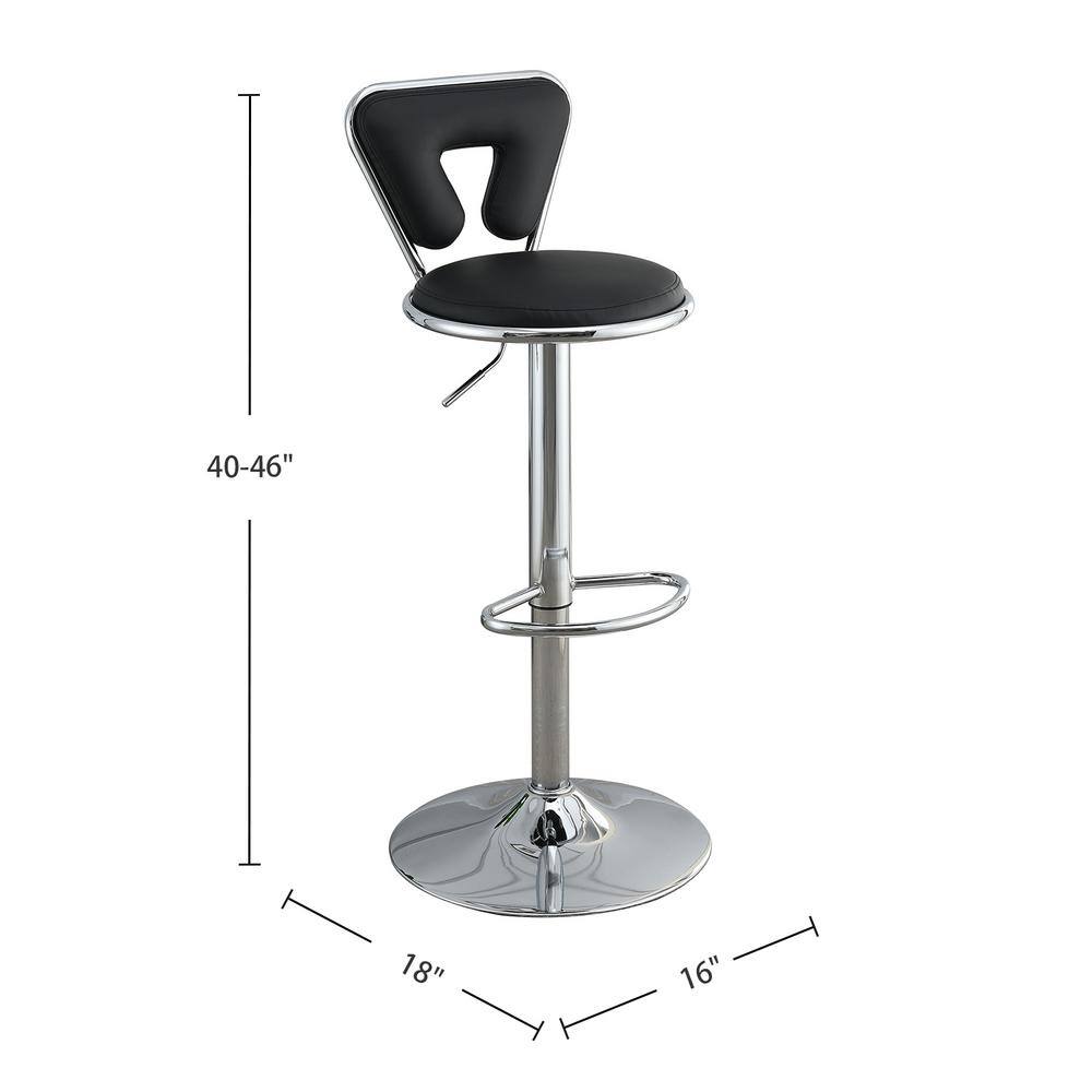 Adjustable Black Faux Leather Swivel Barstool with Metal Base