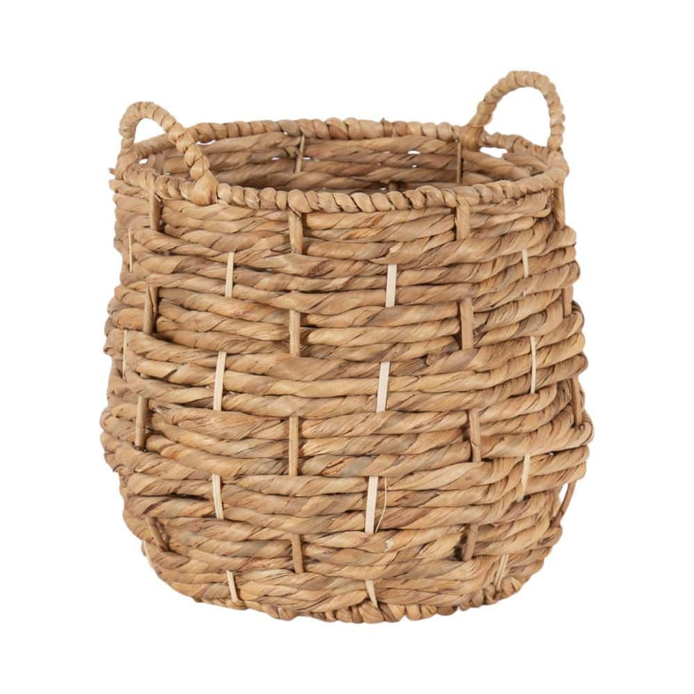 Natural Seagrass Round Woven Storage Basket with Handles