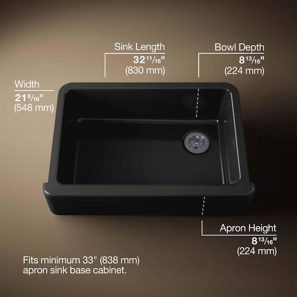 KOHLER Whitehaven Farmhouse Apron-Front Cast-Iron 33 in. Single