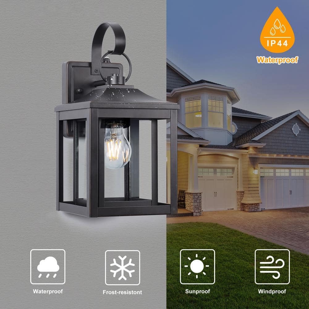 Black Aluminum Outdoor Lantern Sconce with Glass Shade