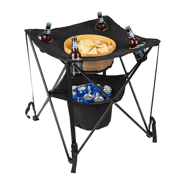 Mind Reader Folding Tailgate Table Camping Gadgets Portable Cooler, Black