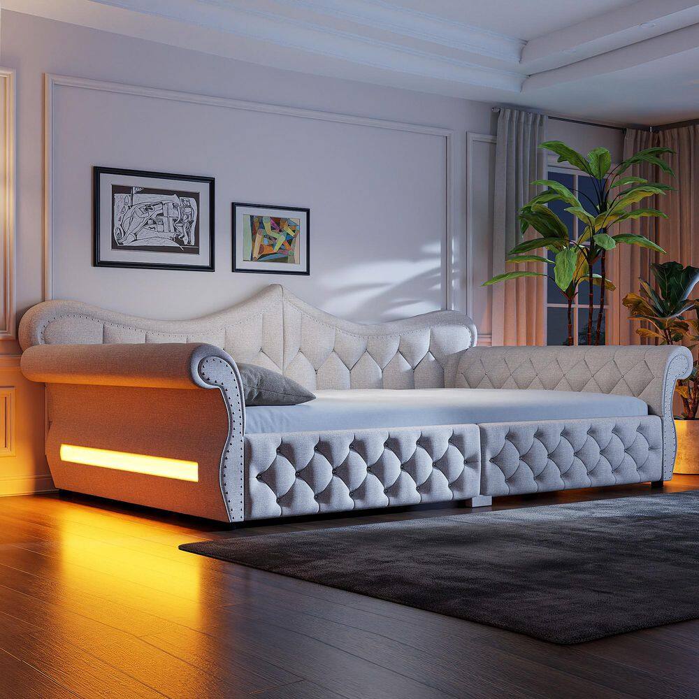 Beige Queen Size Daybed with LED and Nail Head Decoration price history on PriceWatchPro