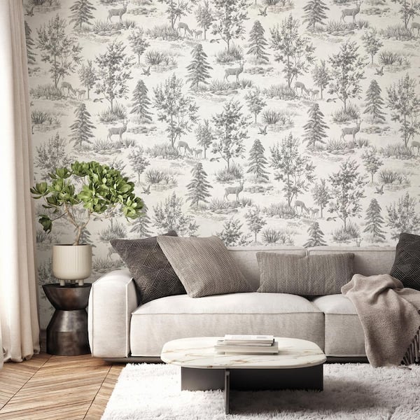 Dwyer Grey Stag Toile Wallpaper Sample