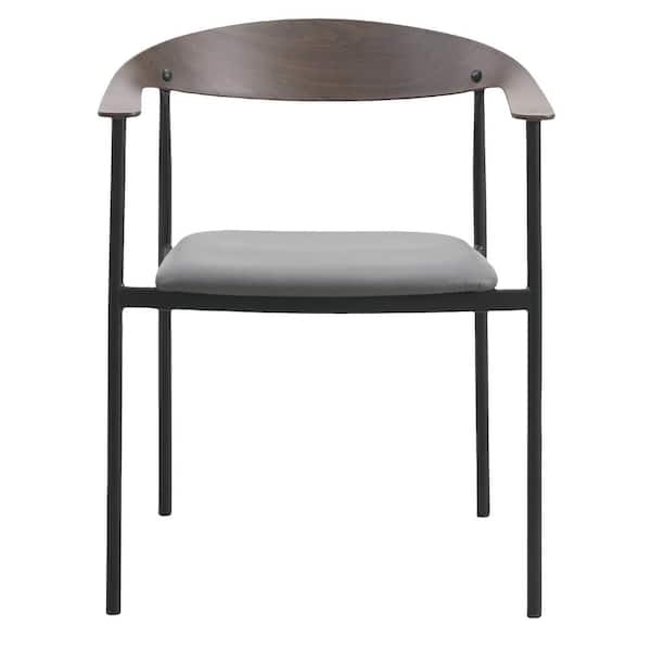 Leisuremod Kora Modern Dining Chair Upholstered in Faux Leather with Steel Frame and Legs Kitchen Accent Arm Chair in Charcoal