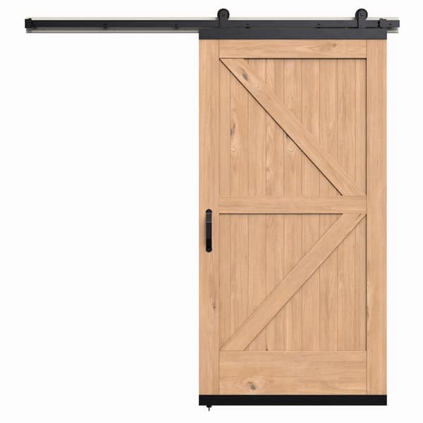 JELD-WEN 36 in. x 80 in. Karona K Design Unfinished Rustic White Oak Wood Sliding Barn Door with Hardware Kit