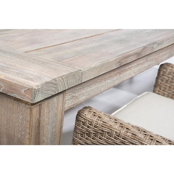 6-Piece Armchairs and 71 in. Rectangular Wood Outdoor Dining Set table with Brown Cushion and umbrella