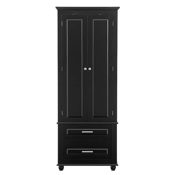 Unbranded 15. 7 in. D x 24 in. W x 62.5 in. H in Black Wood Bath Tall Storage Cabinet with 2-Drawers and 2-Doors