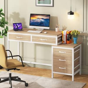 Halseey 51 in. Retangular Beige Wood 5 Drawer Reversible Computer Desk