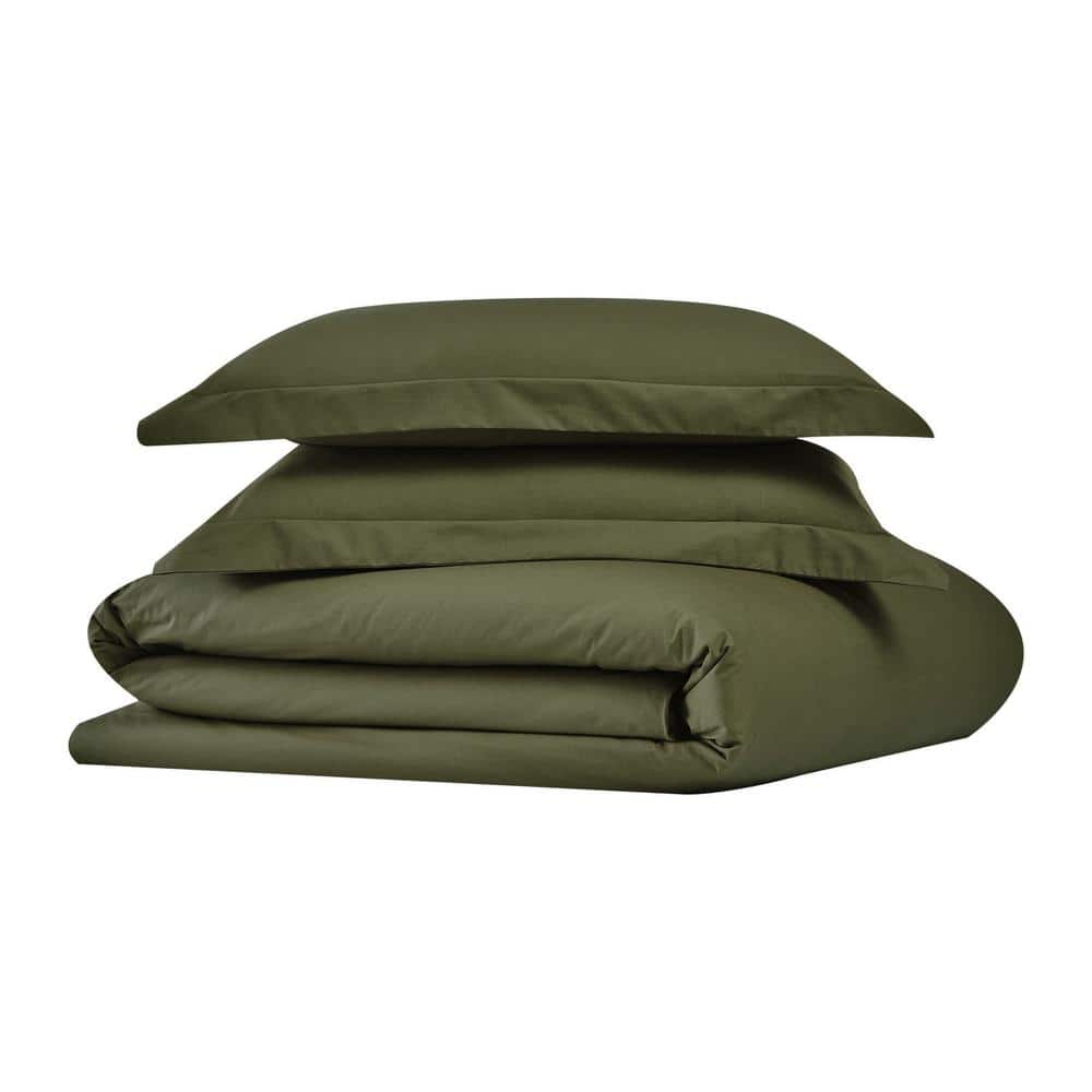 Green Full/Queen Cotton Percale Duvet Cover Set