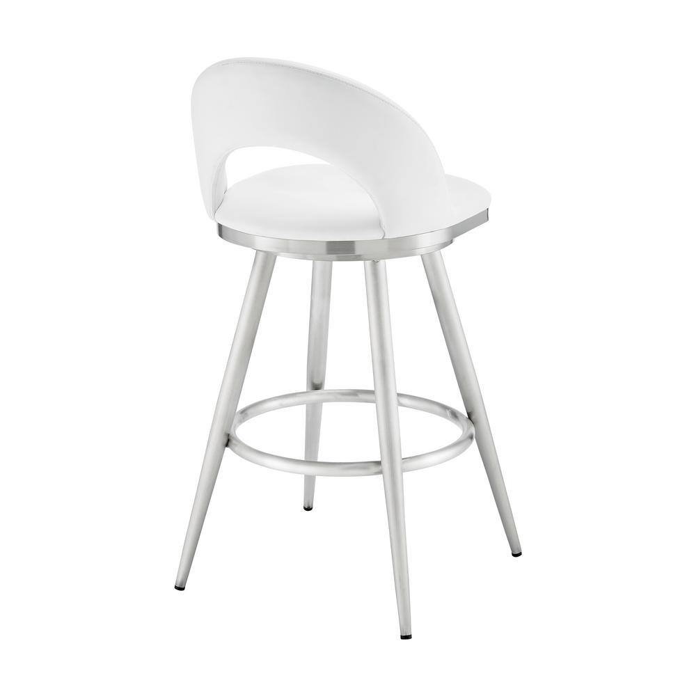 Lottech 34" White Faux Leather & Chrome Swivel Bar Stool