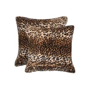 Belton El Paso Leopard 18 in. x 18 in. Faux Sheepskin Decorative Pillow (Set of 2)