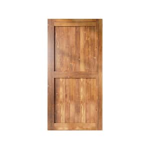 46 in. x 84 in. H-Frame Early American Solid Natural Pine Wood Panel Interior Sliding Barn Door Slab with Frame