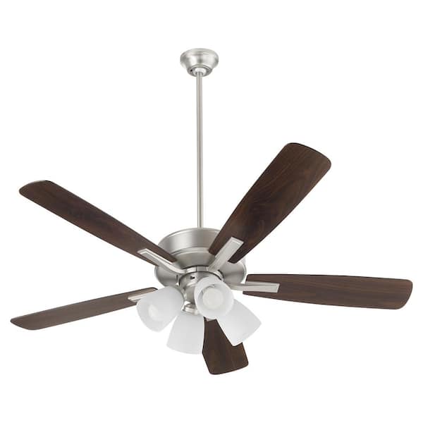 Quorum Ovation 52 in. 5-Blades 4-Light 9-Watt Medium Base Lamp Satin Opal Ceiling Fan in Satin Nickel