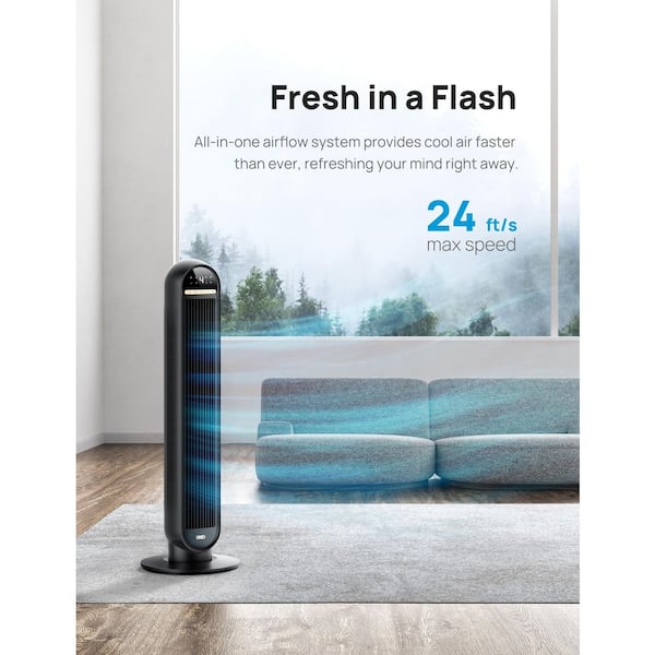 36 in. Tower Fan with Remote, 4 Speed, Quiet Portable Fan for Bedroom, 90° Oscillating, 8-Hour Timer in Black