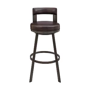 Lynof 38 in. Brown/Brown 30 in. Bar Stool with Faux Leather Seat