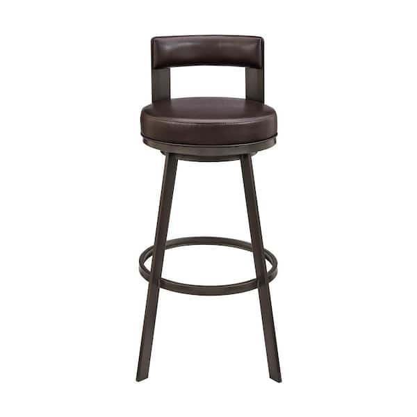 Armen Living Lynof 38 in. Brown/Brown 30 in. Bar Stool with Faux Leather Seat