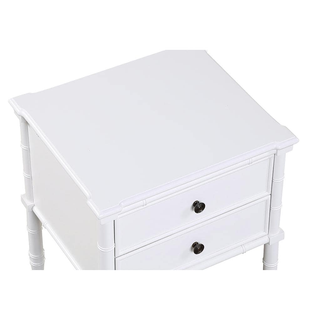 Ellison Traditional White 2-Drawer Nightstand with Bamboo Accents