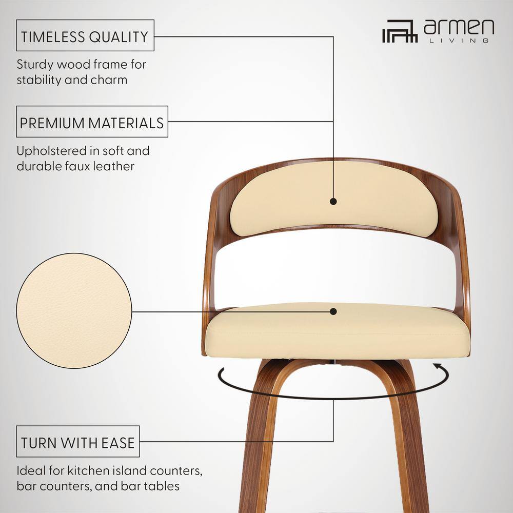 Elegant Mid-Century Modern Swivel Barstool in Cream and Walnut