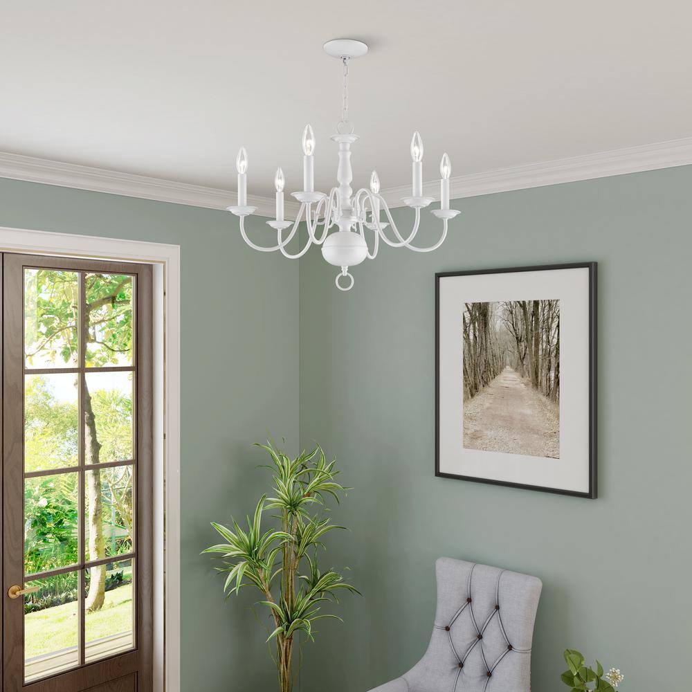 Colonial Elegance White 6-Light Candelabra Chandelier