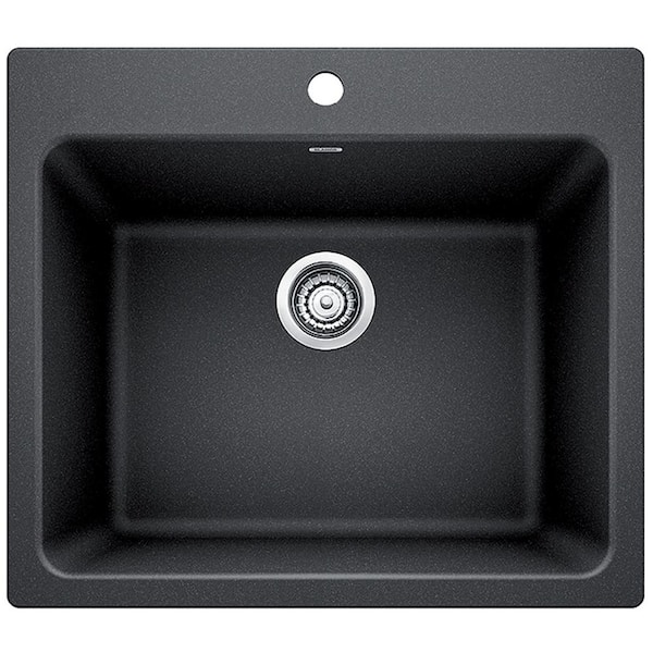 LIVEN SILGRANIT Granite Composite 25 in. x 22 in. Dual Mount Laundry Sink in Anthracite