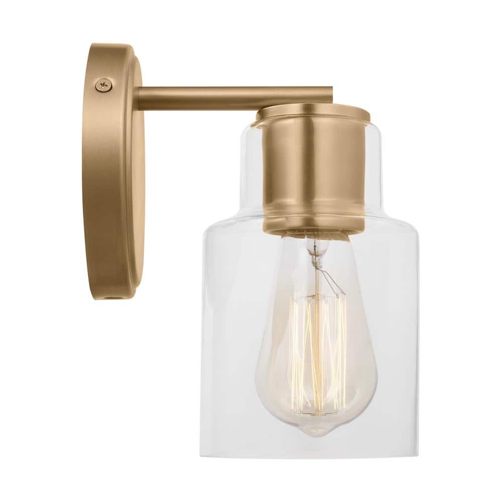 Satin Brass and Clear Glass Single Light Vanity Sconce
