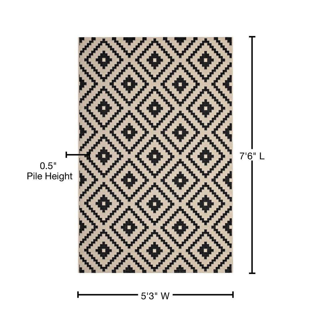Black and Beige Geometric Diamond Trellis Indoor/Outdoor Area Rug