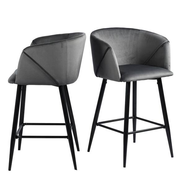 Homy Casa Aldridge 26 in. Grey Mid Back Metal Frame Counter Stool with Fabric Seat (Set of 2)