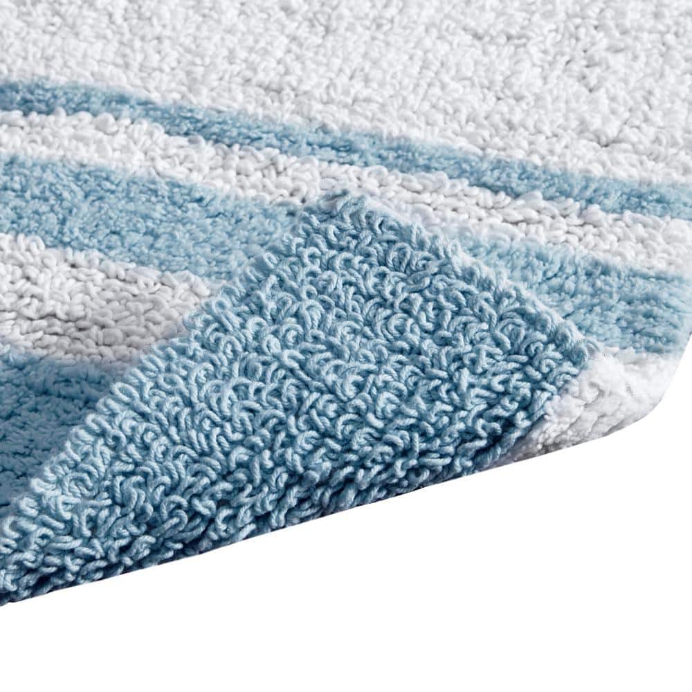 Blue and White Cotton Reversible Bath Rug