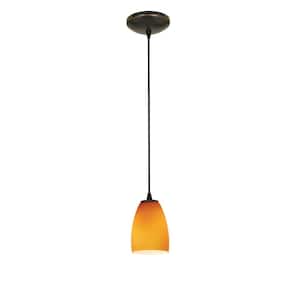 Sherry 1-Light Oil-Rubbed Bronze Metal Pendant with Amber Glass Shade
