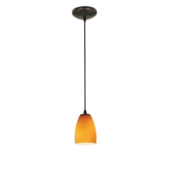 Access Lighting Sherry 1-Light Oil-Rubbed Bronze Metal Pendant with Amber Glass Shade