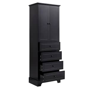23.6 in. W x 15.7 in. D x 68.1 in. H Bathroom Storage Cabinet with 2 Doors and 4 Drawers, Adjustable Shelf, Black