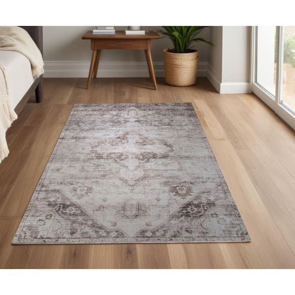 4 ft. x 6 ft. Brown and Ivory Oriental Area Rug