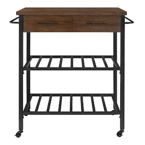 Blake 2-Drawer Kitchen Cart with Industrial Black Metal Frame and Walnut Top with Storage (35" W)