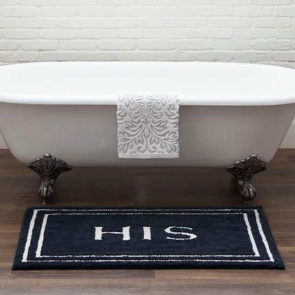 His Indigo 20 in. x 34 in. Blue Polyester Machine Washable Bath Mat
