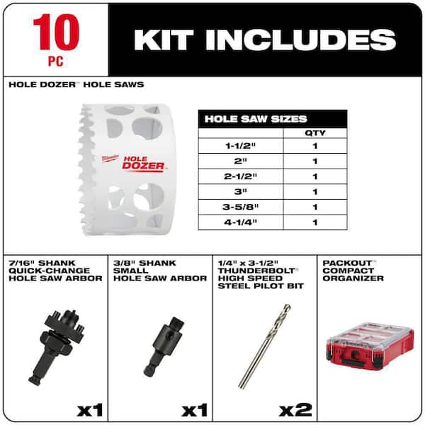 Hole Dozer Bi-Metal General Purpose Hole Saw Set with PACKOUT Compact Organizer (10-Piece)