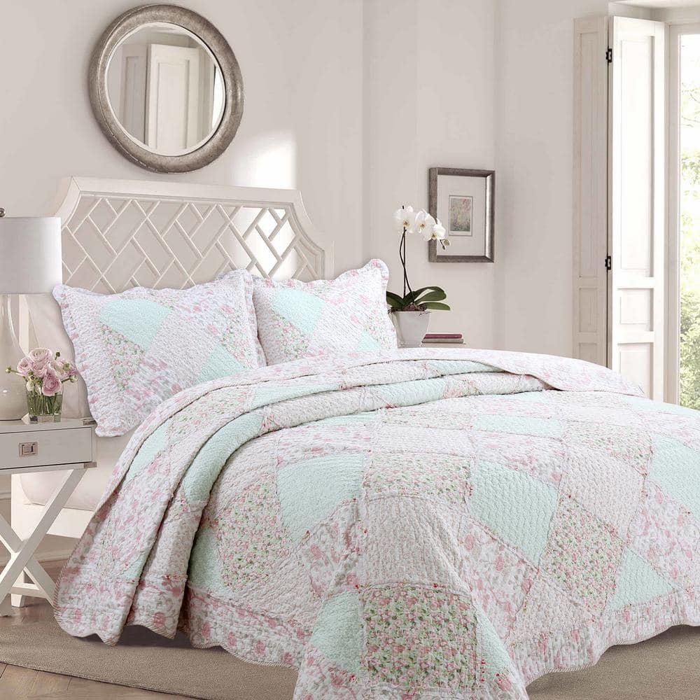 Laura Ashley Harper Green Floral Patchwork 100% Cotton Reversible Comforter  Set & Reviews