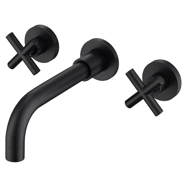 Double Handle Wall Mounted Bathroom Faucet in Matte Black
