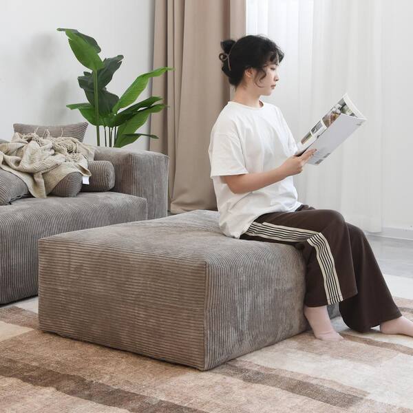 J&E Home 141 in. W Square Arm Corduroy Velvet 6-Seats